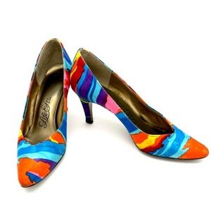 Vintage 1980s Multi-Colored Silk Pumps